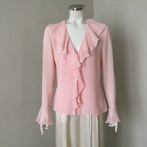 Westbury Blush Pink Ralph Lauren Chaps Ruffled Sheer Long Sleeved Blouse 8